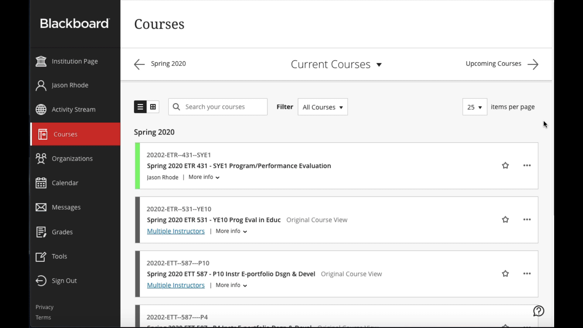 how to hide and show courses