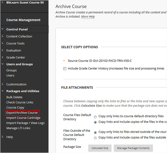 Screenshot highlighting the process to archive a course