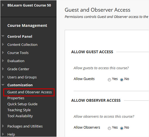 Screenshot highlighting how to access the guest and observer tool