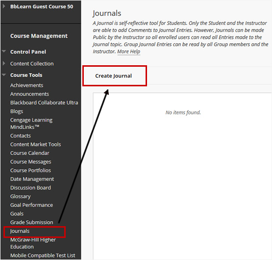 Screenshot highlighting the process for creating journals
