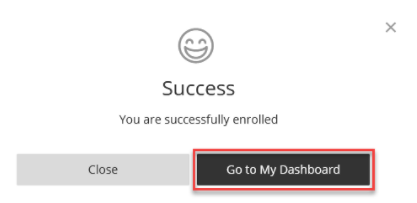 TDM Screen Image of Success Message and Go to My Dashboard button
