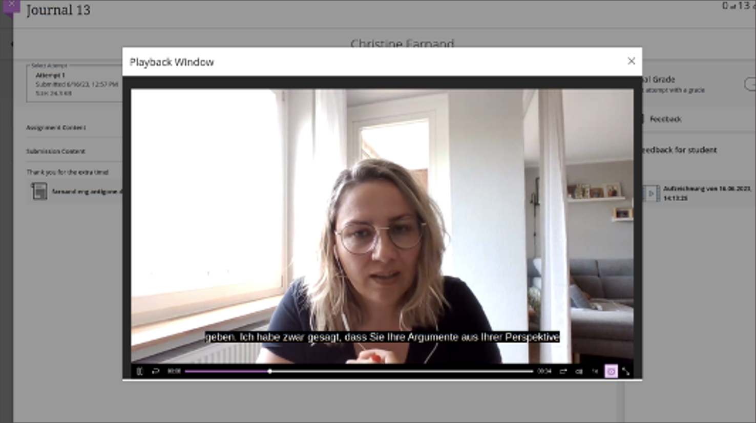 screenshot of video feedback with captions visible