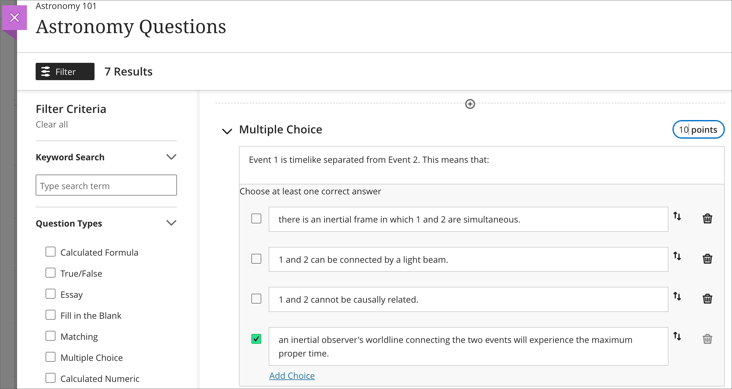 screenshot demonstrating the ability to edit a question in a question bank
