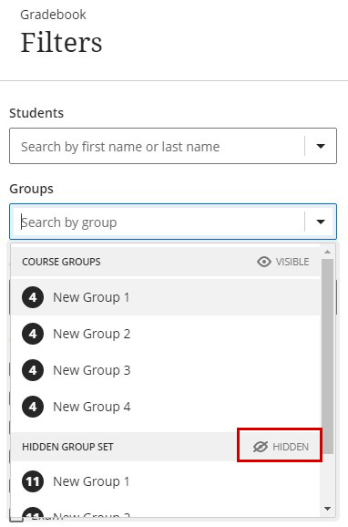 filter the gradebook by selecting a group