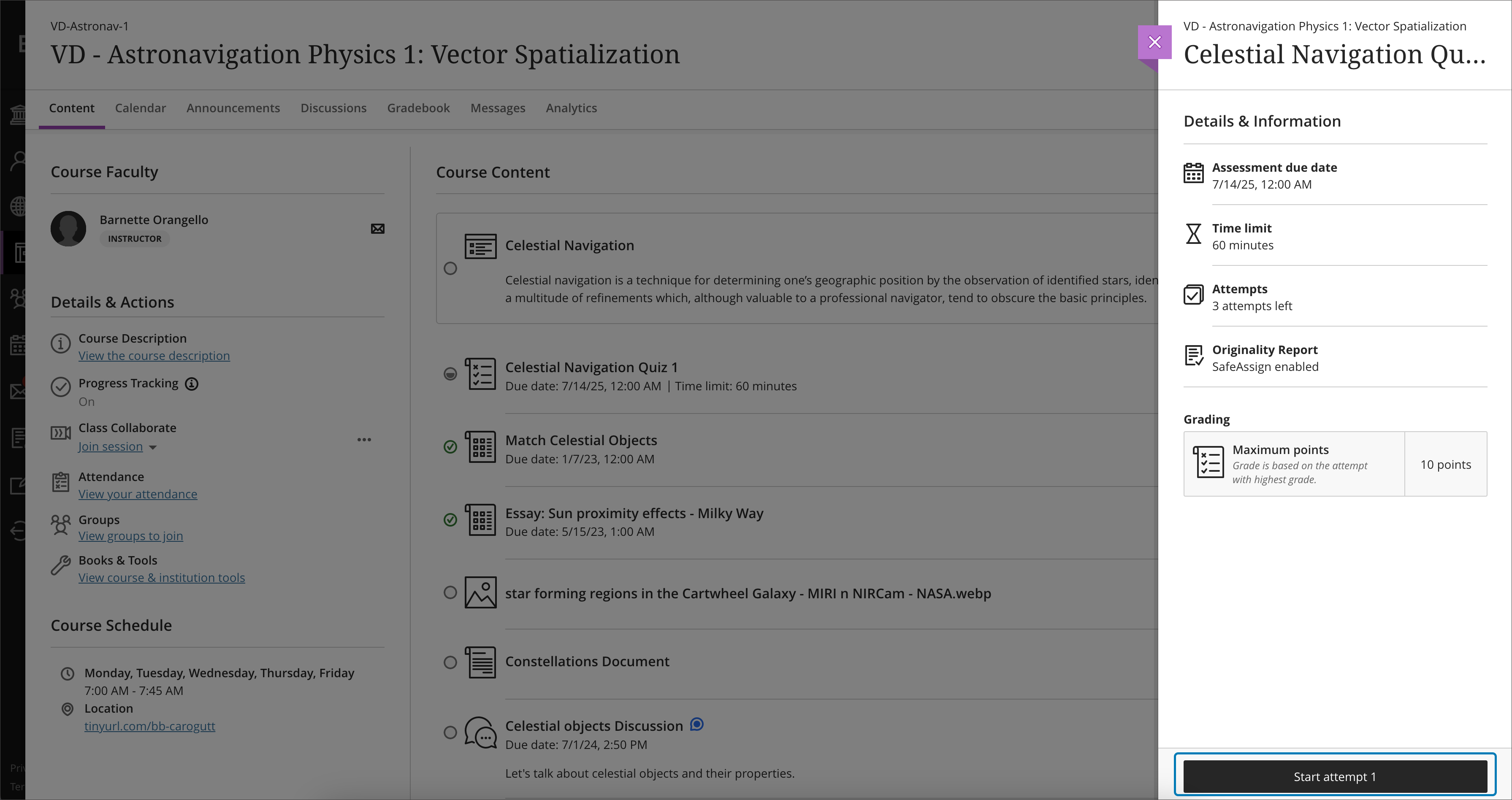 screenshot of an assessment details panel highlighting the Start attempt button